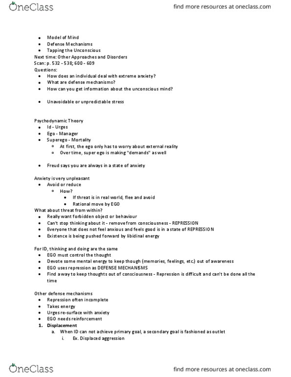 Psychology 1000 Lecture Notes - Lecture 42: University Of Manchester, Nocturnal Enuresis, Rorschach Test thumbnail