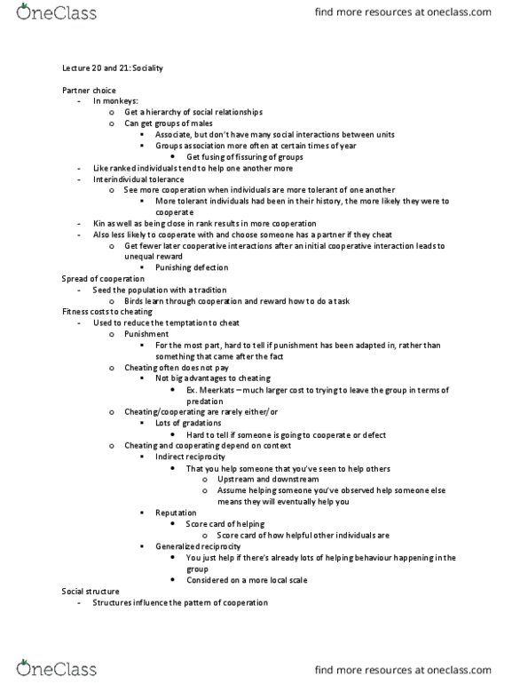 BIOL 3062 Lecture Notes - Lecture 20: Niche Construction, Social Group thumbnail