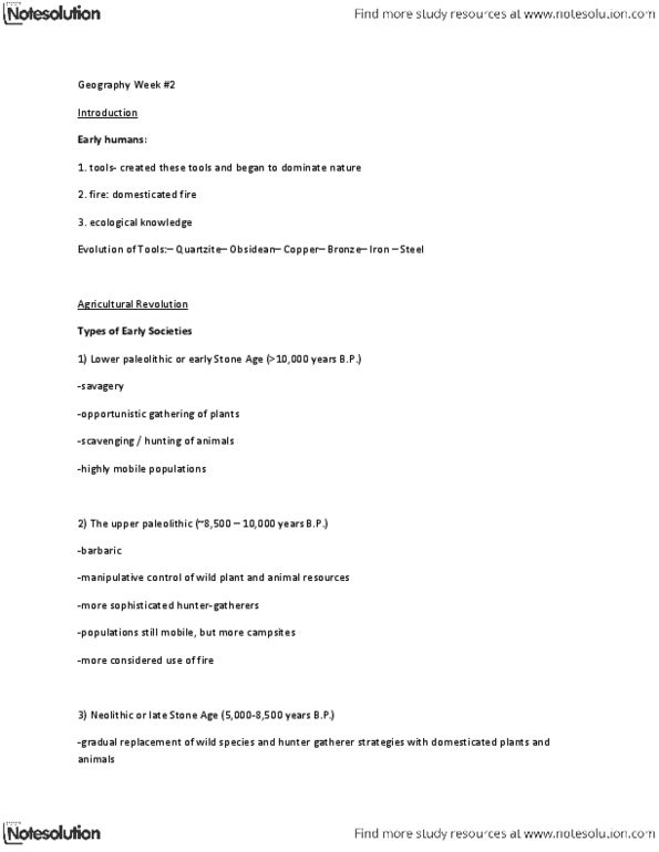 GEOG 1220 Lecture Notes - Interaction Model, Pleistocene, Shifting Cultivation thumbnail