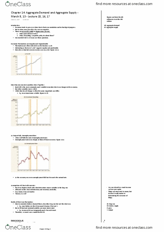 ECON 1000 Lecture Notes - Lecture 15: Real Wages, Aggregate Demand, Aggregate Supply thumbnail