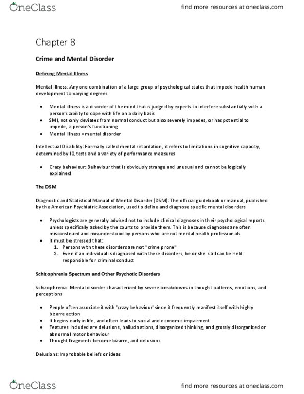 CRIM 103 Chapter Notes - Chapter 8: Dissociative Identity Disorder, Risk Measure, Battered Person Syndrome thumbnail