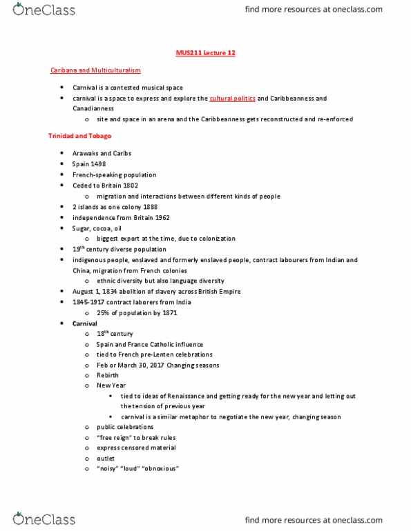 MUS211H1 Lecture Notes - Lecture 12: Varsity Stadium, Pump Organ, Non-Resident Indian And Person Of Indian Origin thumbnail