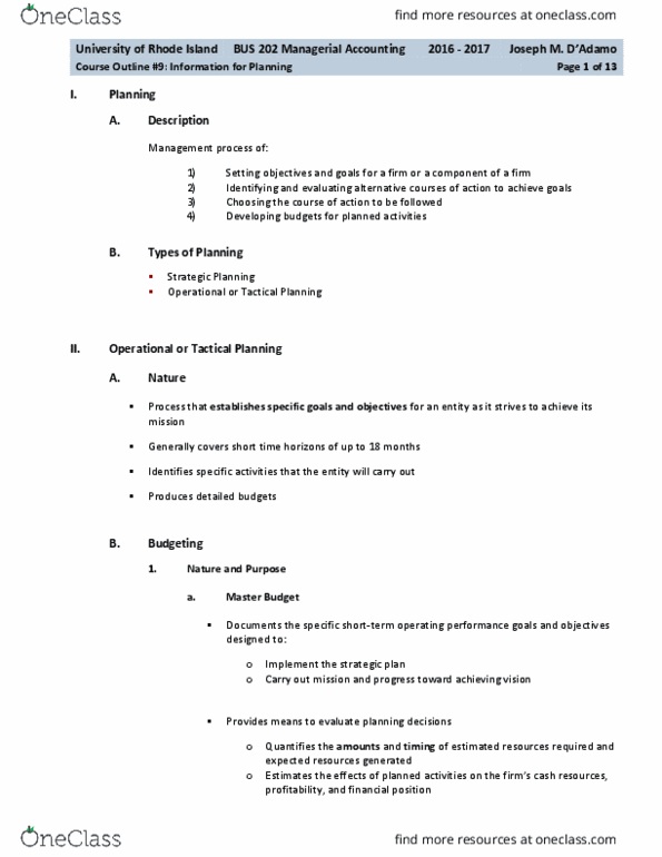 BUS 202 Lecture Notes - Lecture 9: Promissory Note, Sensitivity Analysis, Budget thumbnail
