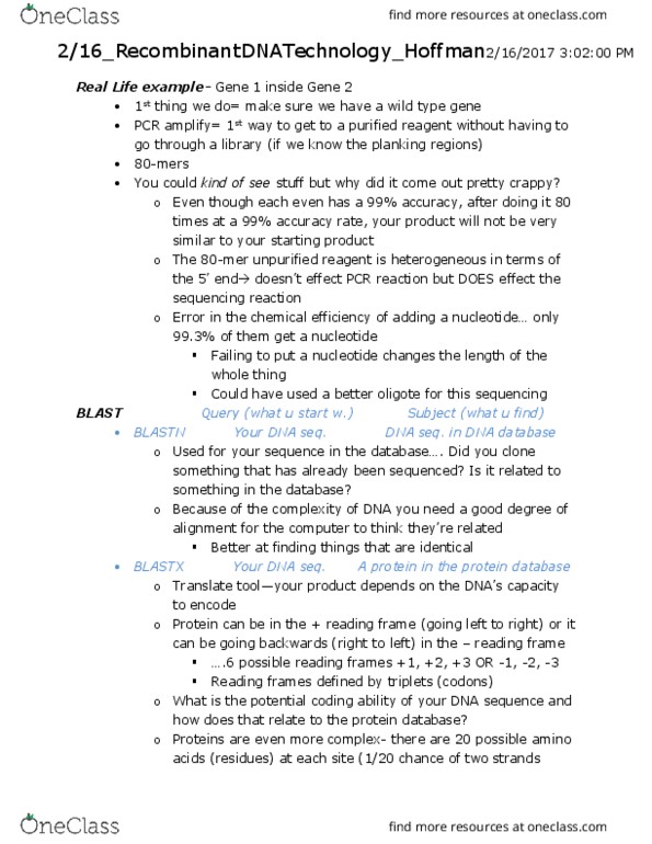 BIOL 5060 Lecture Notes - Lecture 10: Restriction Enzyme, Dna Mismatch Repair, Exonuclease thumbnail