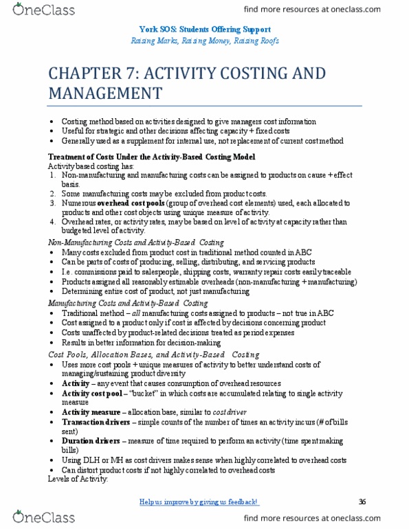ACTG 2020 Chapter Notes - Chapter 7: Activity-Based Costing, Expense, Deutsche Luft Hansa thumbnail