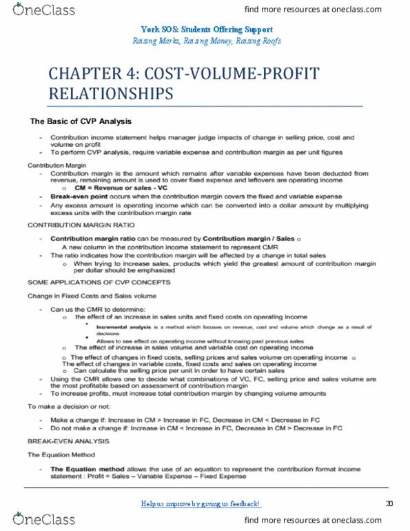 ACTG 2020 Chapter Notes - Chapter 4: Income Statement, Net Income, Contribution Margin thumbnail