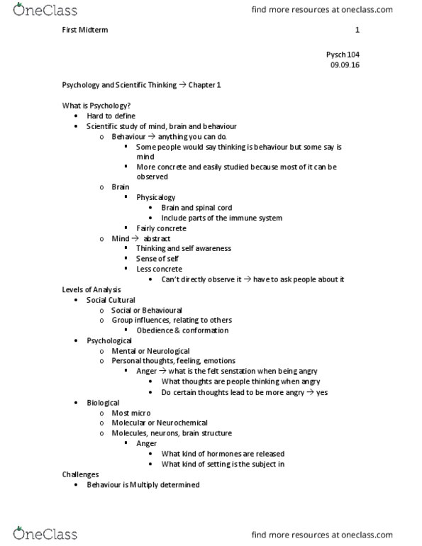 PSYC-104 Lecture Notes - Lecture 1: Illusory Correlation, Malingering, Confounding thumbnail