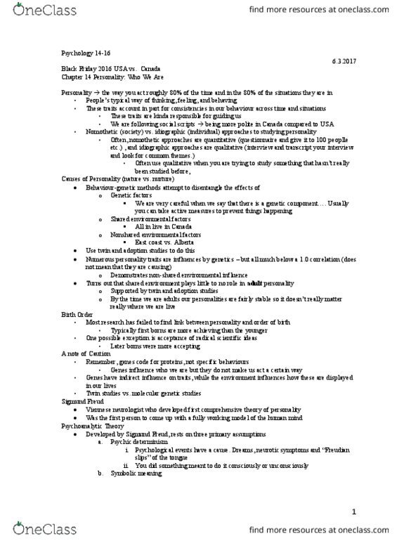 PSYC-105 Lecture Notes - Lecture 3: Dysfunctional Family, Biopsychosocial Model, Psychosurgery thumbnail