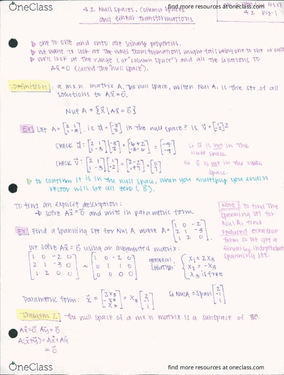 MTH 261 Lecture 10: 4.2 null spaces thumbnail