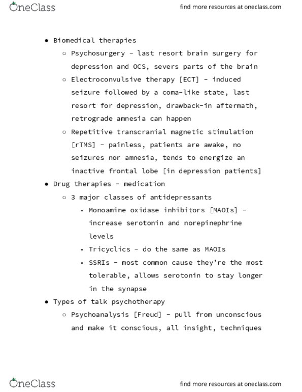 PSY 101 Lecture Notes - Lecture 13: Behaviour Therapy, Systematic Desensitization, Transcranial Magnetic Stimulation thumbnail