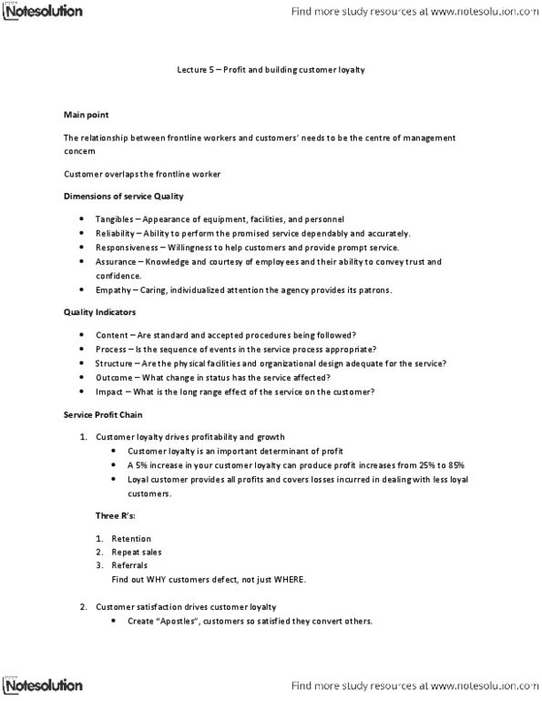 REC101 Lecture Notes - Lecture 5: Customer Satisfaction, Employee Retention thumbnail