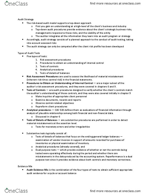 Management and Organizational Studies 3363A/B Chapter Notes - Chapter 10: Audit Risk, Audit Evidence, Risk Assessment thumbnail