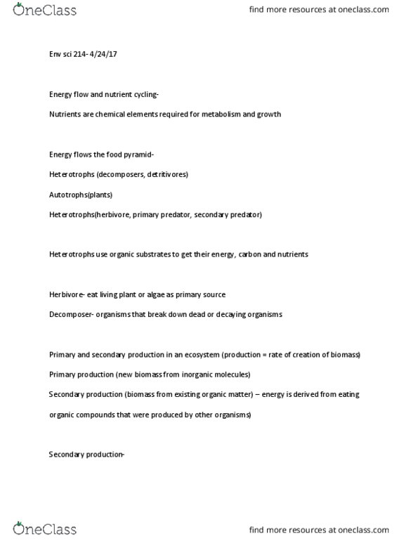 ENVIRSCI 214 Lecture Notes - Lecture 27: Lignin, Cyanobacteria, Ecological Pyramid thumbnail