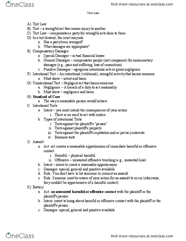 LSB 3213 Lecture Notes - Lecture 28: False Imprisonment thumbnail