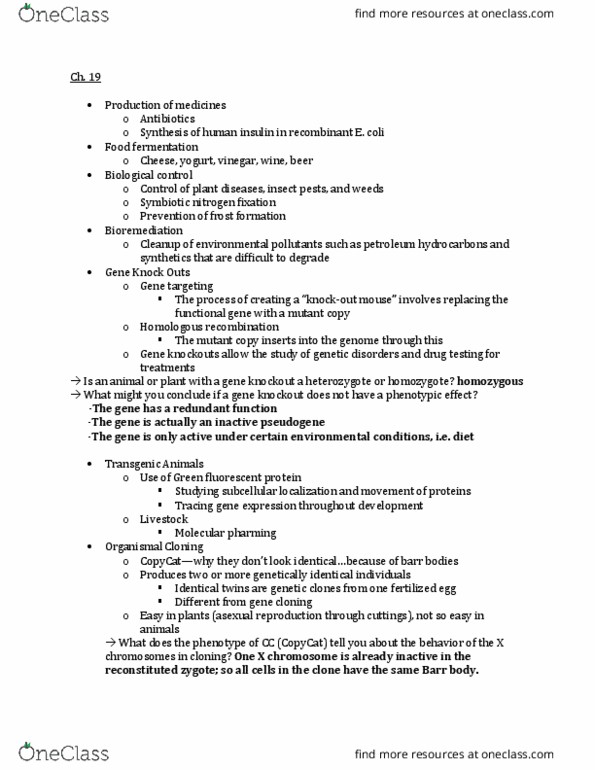 BIO-2400 Lecture Notes - Lecture 19: Crispr, Bacteriophage, Knockout Mouse thumbnail