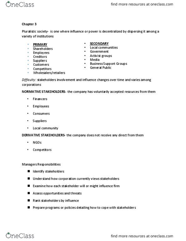 MNGT 3710 Lecture Notes - Lecture 3: Stakeholder Theory thumbnail