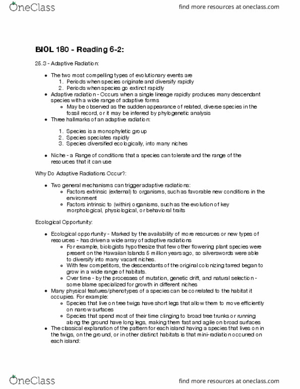 BIOL 180 Chapter Notes - Chapter 6: Long Term Ecological Research Network, Flowering Plant, Proterozoic thumbnail