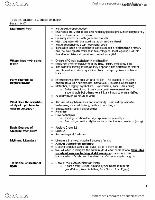 CLASSIC 45B Lecture Notes - Lecture 1: Natural Disaster, Collective Unconscious, Helladic Period thumbnail