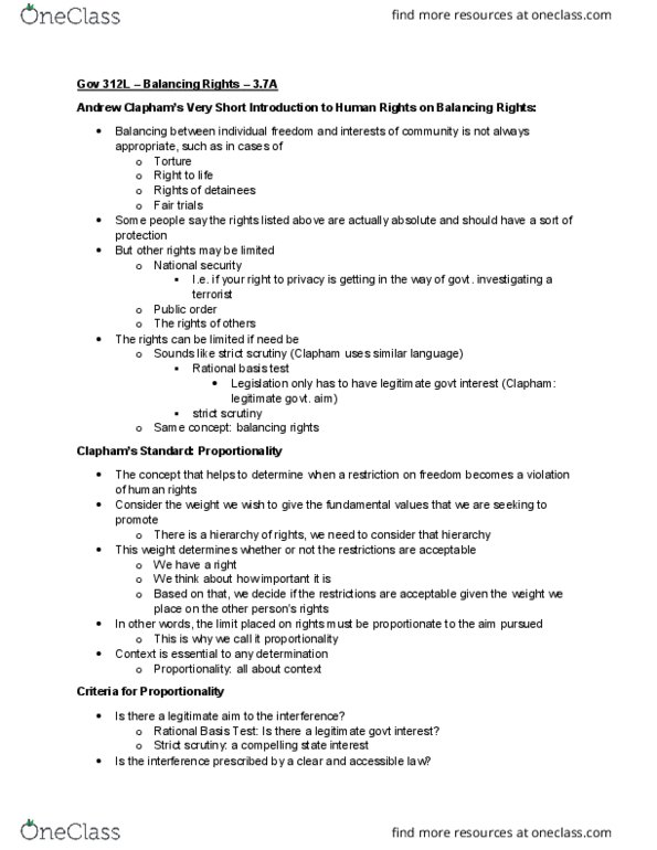GOV 312L Lecture Notes - Lecture 20: Cyberbullying, Critical Inquiry, Strict Scrutiny thumbnail