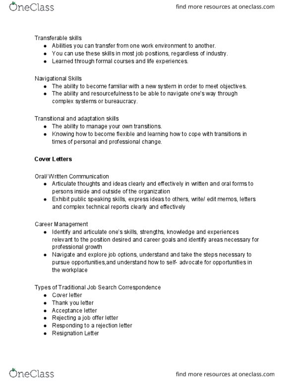 GENL 121 Lecture Notes - Lecture 7: Social Skills, Cover Letter thumbnail