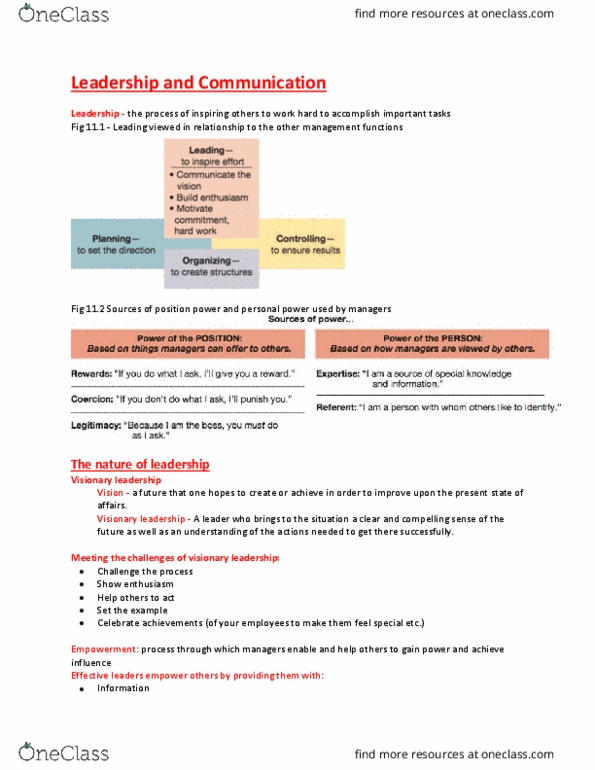 GMS 200 Lecture Notes - Lecture 8: Transformational Leadership, Charismatic Authority, Interpersonal Communication thumbnail