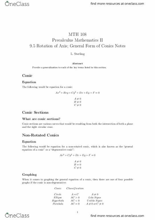 MTH 108 Lecture Notes - Lecture 28: Trigonometric Functions, Hyperbola, Precalculus thumbnail