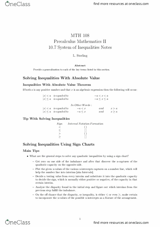 MTH 108 Lecture Notes - Lecture 33: Algebraic Expression, Precalculus thumbnail