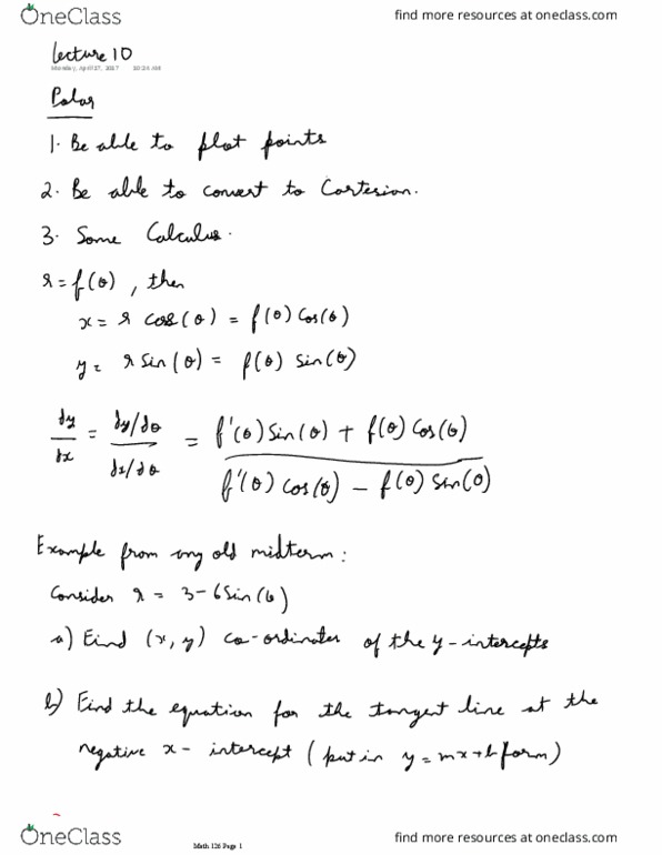 MATH 126 Lecture 8: calculus on curves thumbnail