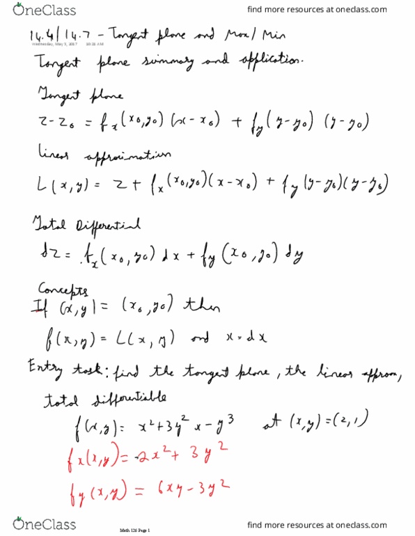 MATH 126 Lecture 13: Partial derivatives and tangent lines thumbnail