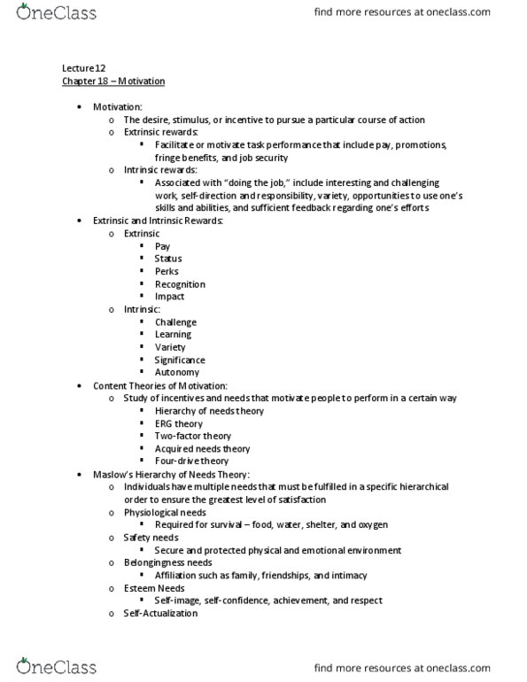 MGT 201 Lecture Notes - Lecture 12: Belongingness thumbnail