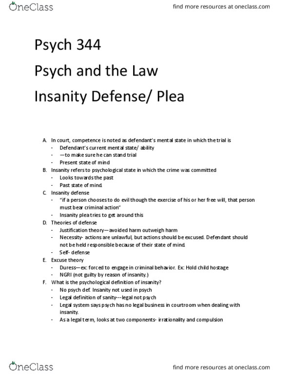 PSY 344 Lecture Notes - Lecture 28: Irresistible Impulse, Durham Rule, Psych thumbnail