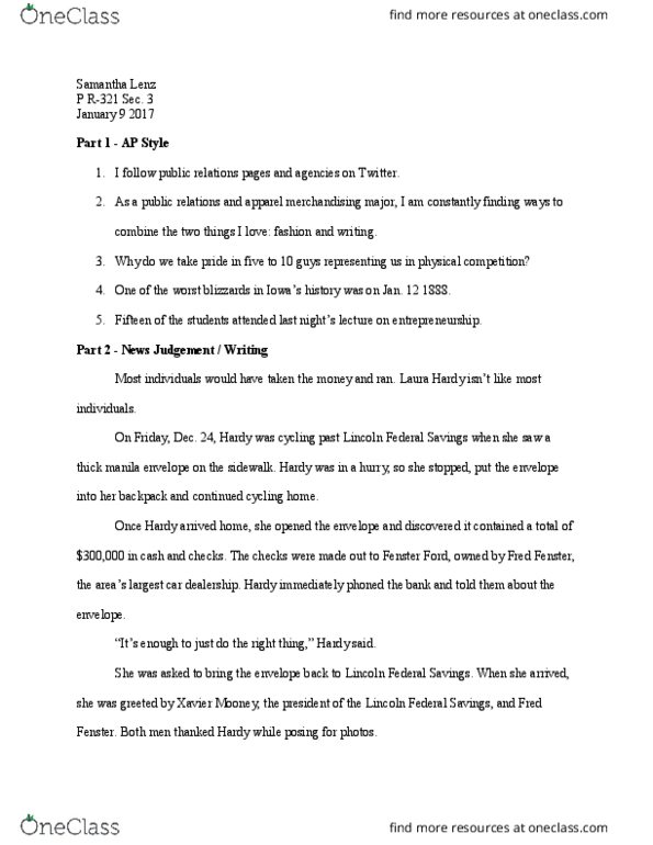 P R 321 Lecture Notes - Lecture 5: List Of The Hardy Boys Characters, Ap Stylebook thumbnail