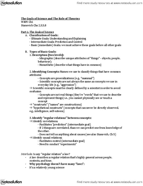 Psychology 2810 Lecture Notes - Operational Definition, Nomothetic thumbnail