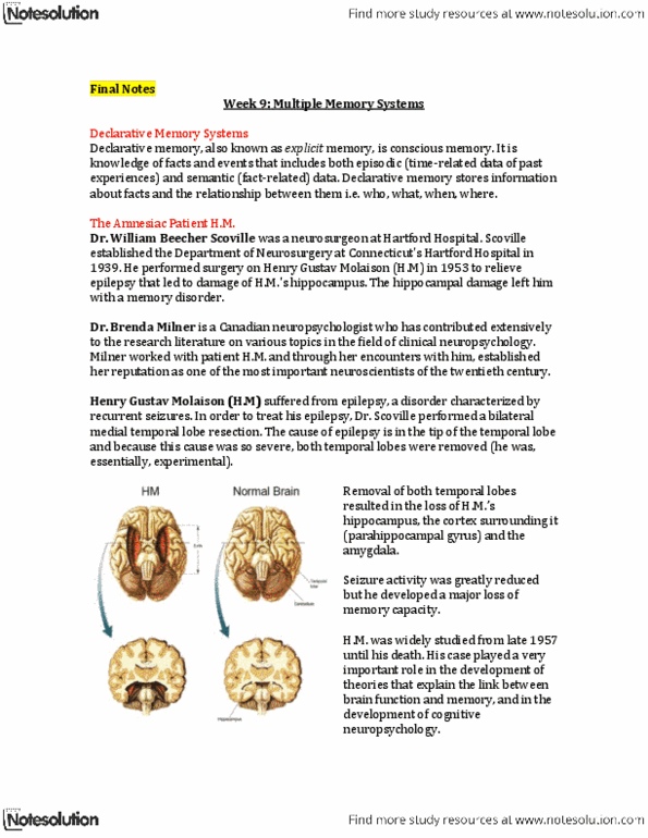 PSYC 2330 Lecture Notes - Word Stem, Free Recall, Striatum thumbnail