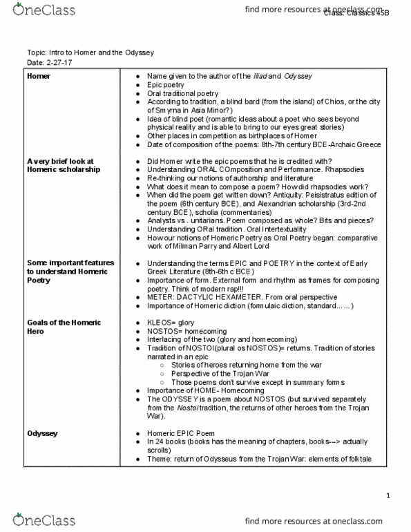 CLASSIC 45B Lecture 11: Introduction to Homer and the Odyssey thumbnail