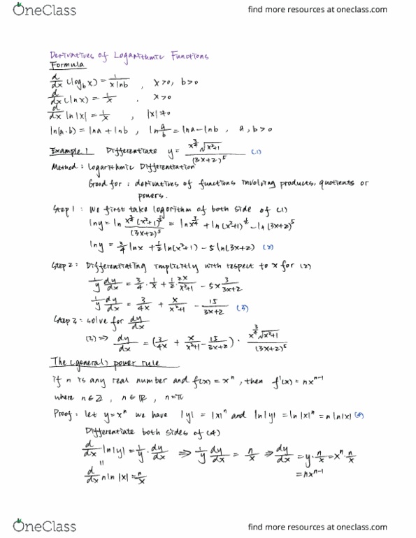MAT135H1 Lecture 19: Derivatives of Logarithmic Functions thumbnail