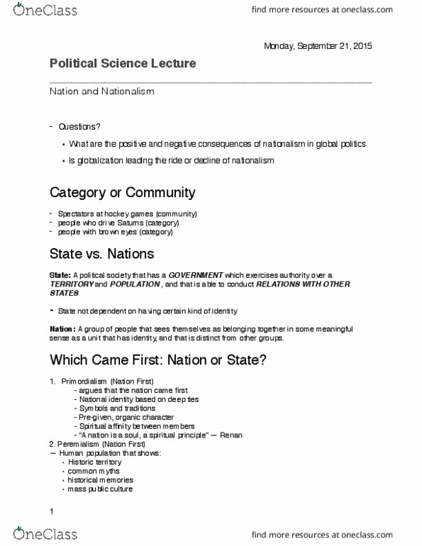POLS 1500 Lecture Notes - Lecture 17: Nationstates, Anti-Imperialism, Social Identity Theory thumbnail