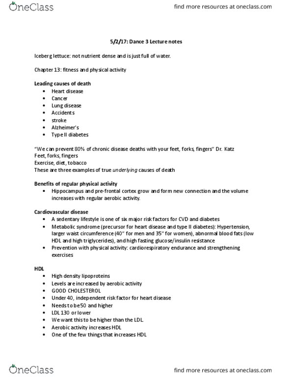 DANCE 3 Lecture Notes - Lecture 9: Overtraining, Cardiac Output, Weight Loss thumbnail