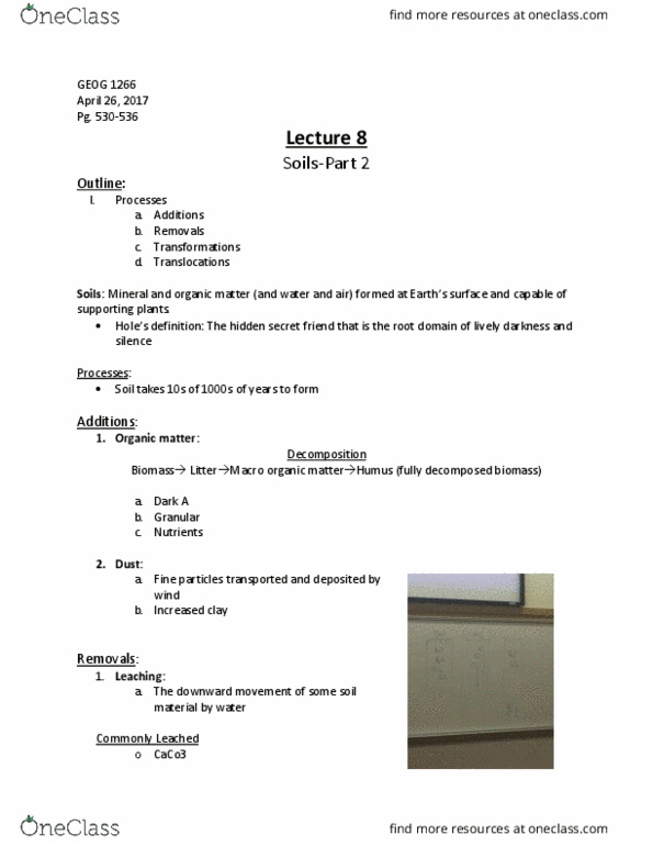 GEOG 1266 Lecture Notes - Lecture 7: Hydrolysis, Calcification, Orthoclase thumbnail