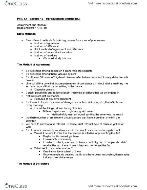 PHIL 12 Lecture Notes - Lecture 10: Randomized Controlled Trial, Cervical Cancer, Influenza Vaccine thumbnail