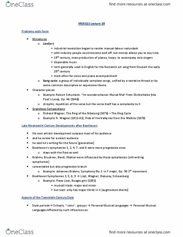 MUS111H1 Lecture Notes - Lecture 10: Polytonality, Claude Debussy, Pentatonic Scale thumbnail