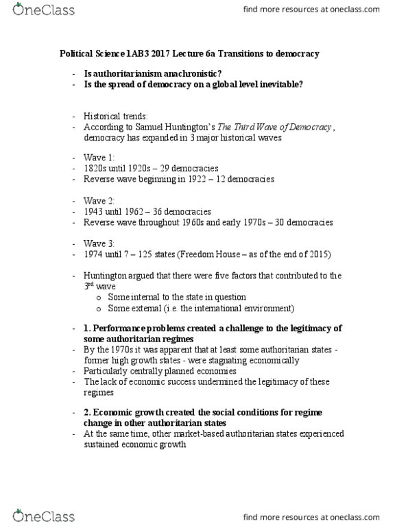 CLASSICS 1M03 Lecture Notes - Lecture 14: Liberation Theology, Second Vatican Council, Authoritarianism thumbnail