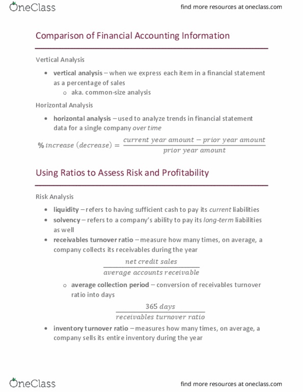 ACCTG 201 Chapter Notes - Chapter 12: Profit Margin, Inventory Turnover, Asset Turnover thumbnail