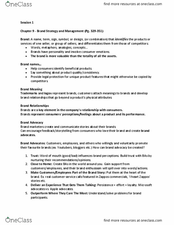 COMM 131 Lecture Notes - Lecture 15: Target Market, Brand Equity, Zappos thumbnail