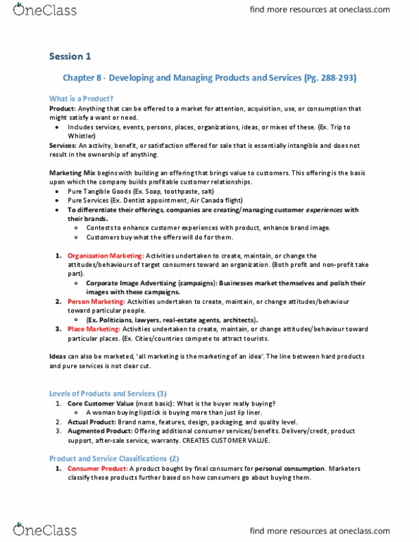 COMM 131 Lecture Notes - Lecture 9: Marketing Mix, Air Canada, Toothpaste thumbnail