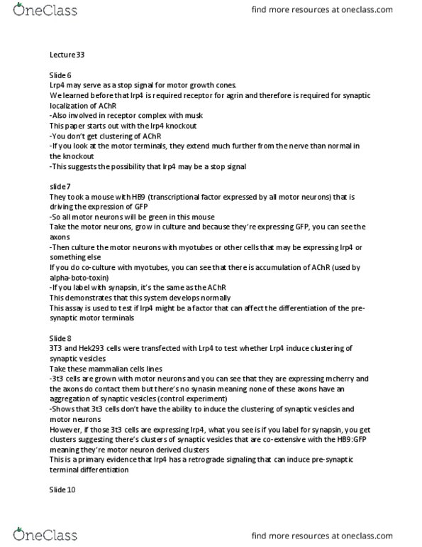 MCDB 423 Lecture Notes - Lecture 33: Bassoon, Fusion Protein, 3T3 Cells thumbnail