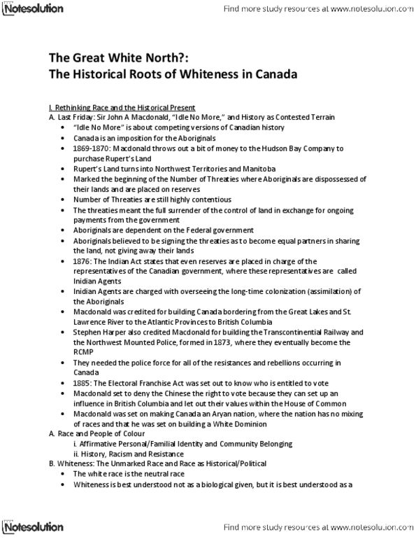 HIST 124 Lecture Notes - Lecture 2: John A. Macdonald, Idle No More, Dominion thumbnail