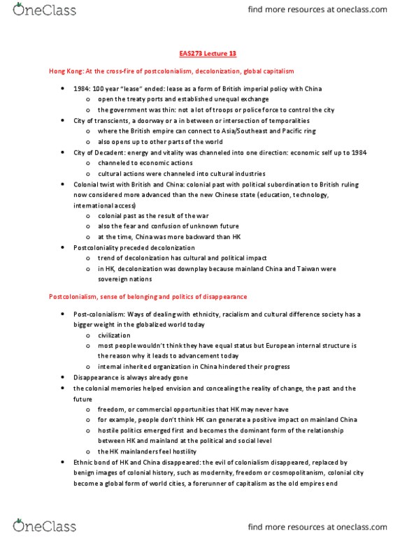 EAS273H1 Lecture Notes - Lecture 13: Neoliberalism, Duanfang, Microdistrict thumbnail