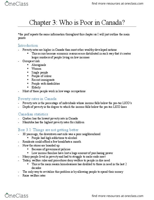 HLST 3510 Chapter Notes - Chapter 3: Welfare, Aboriginal Peoples In Canada thumbnail
