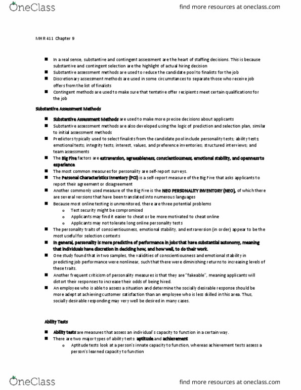 MHR 411 Lecture Notes - Lecture 9: Executive Order 11246, Absenteeism, Organizational Citizenship Behavior thumbnail